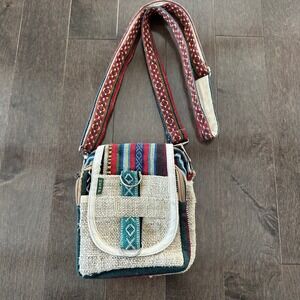 Hemp Crossbody Boho Patchwork Hippie Artsy Multi Color Silver Accents